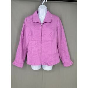 90s Vintage Jacket Womens Medium Purple Quilted Cottage Zip Boho Pastel Cabin